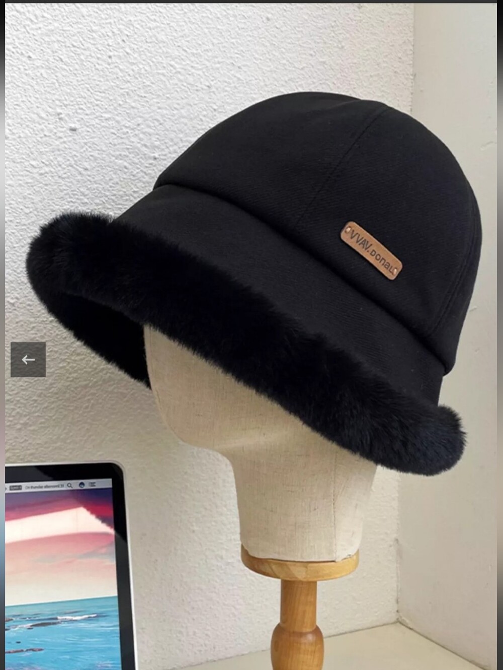 Cozy Black Plush Faux Fur Trim Bucket Hat Minimalist Winter Cloche Cap